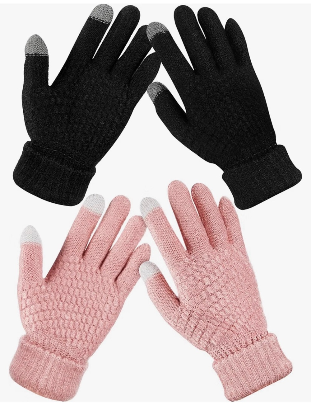 Touchscreen Knit Winter Gloves for woman Black & Pink
